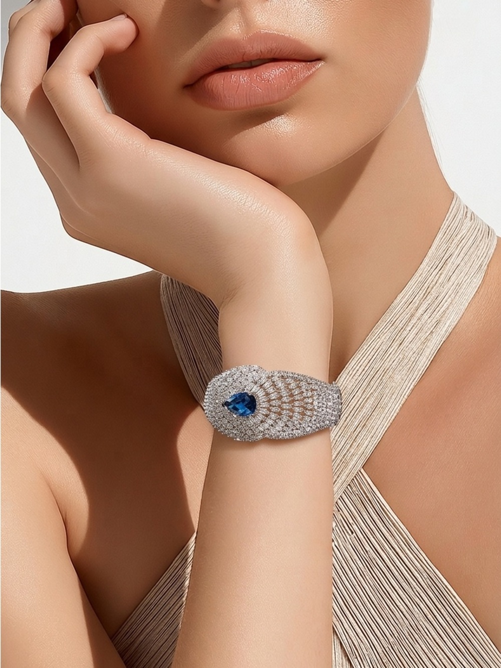 Luxurious Blue Teardrop Crystal Pavé Bracelet